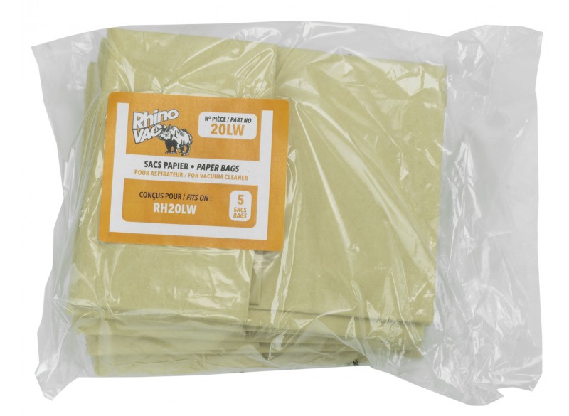 Sac en papier pour aspirateur d'atelier RhinoVac RH20LW - paquet de 5 sacs