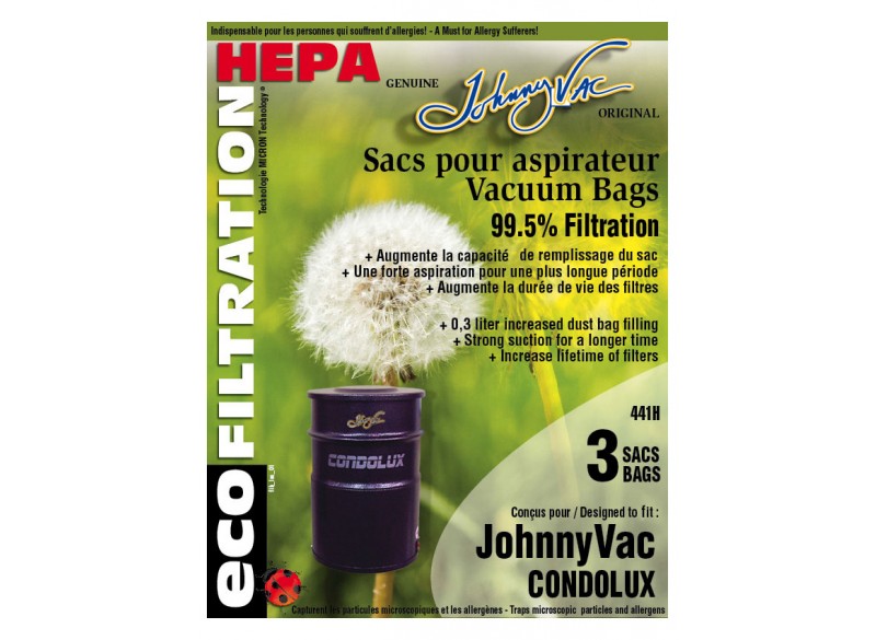 HEPA Microfilter Bag - Pack of 3 Bags - Compatible : CONDOLUX  JV600C / RHINOCW RUV540 / DUOVAC AIR10
