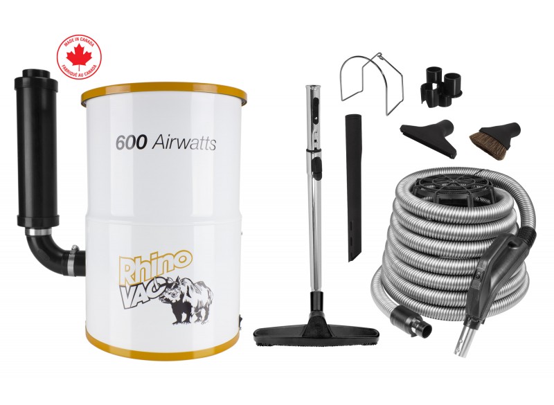 Compact Central Vacuum Kit for Condos from RhinoVac - 30' (9 m) Hose - Accessories & Tools - HEPA Bag